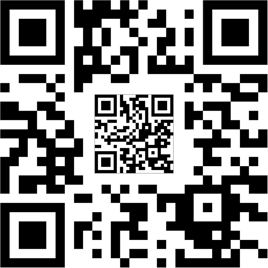 A black and white QR code displayed on a white background.